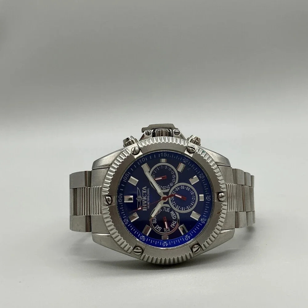 Invicta 5716 Mens Watch 44mm Blue Dial Stainless Steel 100M New Battery 8.25